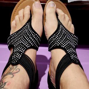 Just Be Studded Black Flat Sandals